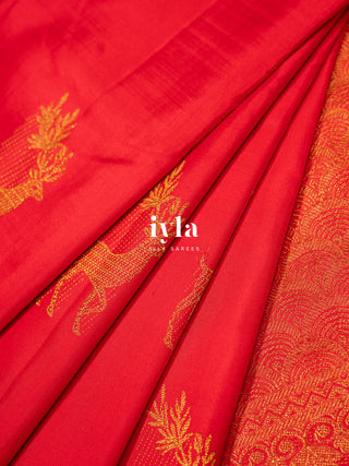 The Crimson Deer Garden Silk Saree