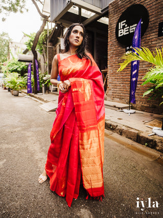 The Fluffy Cloud Kanjeevaram in Cherry Bomb