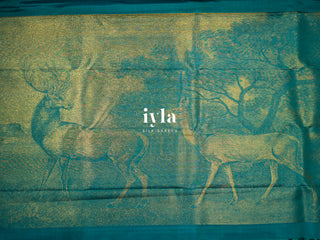 The Reversible Deer Kanjeevaram in Teal Temptation