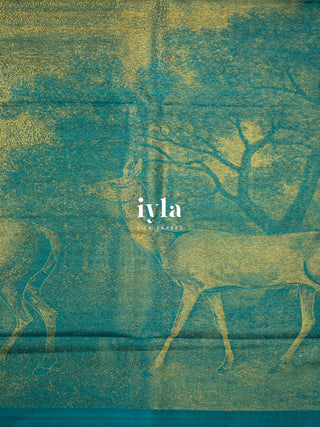 The Reversible Deer Kanjeevaram in Teal Temptation