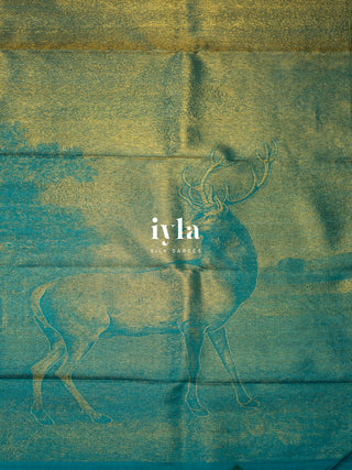 The Reversible Deer Kanjeevaram in Teal Temptation