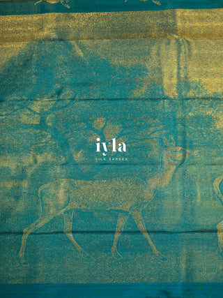 The Reversible Deer Kanjeevaram in Teal Temptation