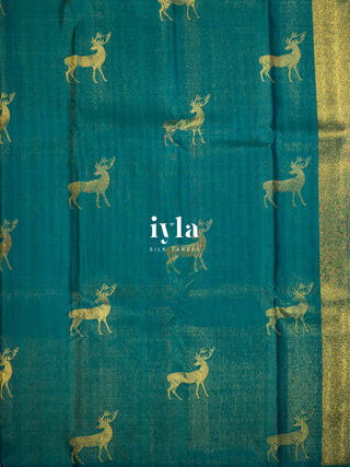 The Reversible Deer Kanjeevaram in Teal Temptation