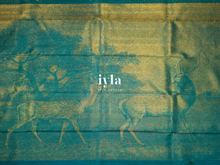 The Reversible Deer Kanjeevaram in Teal Temptation