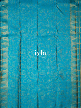 The Vintage Modernist Reversible Silk Saree in Sapphire Pop