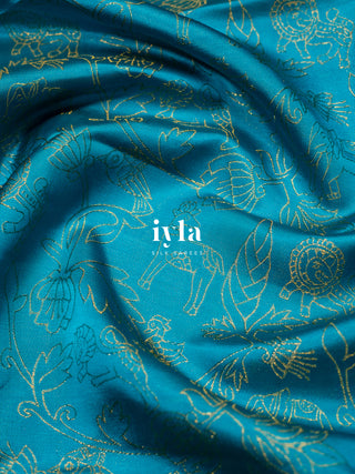 The Vintage Modernist Reversible Silk Saree in Sapphire Pop