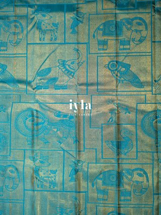 The Vintage Modernist Reversible Silk Saree in Sapphire Pop