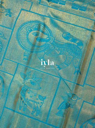 The Vintage Modernist Reversible Silk Saree in Sapphire Pop