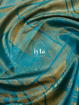 The Vintage Modernist Reversible Silk Saree in Sapphire Pop