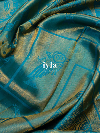 The Vintage Modernist Reversible Silk Saree in Sapphire Pop