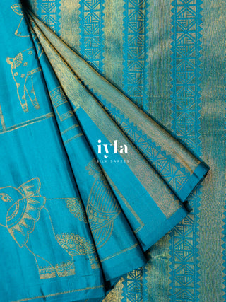 The Vintage Modernist Reversible Silk Saree in Sapphire Pop