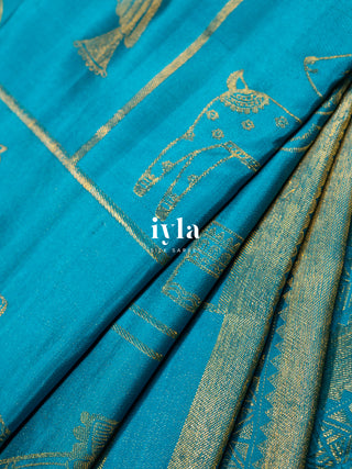 The Vintage Modernist Reversible Silk Saree in Sapphire Pop