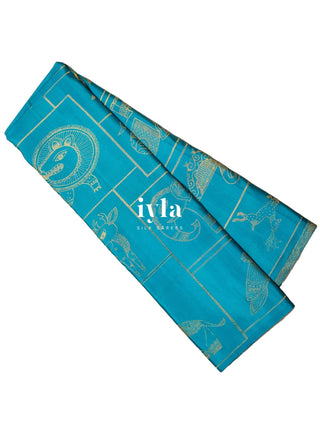 The Vintage Modernist Reversible Silk Saree in Sapphire Pop
