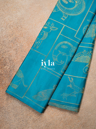 The Vintage Modernist Reversible Silk Saree in Sapphire Pop