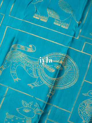 The Vintage Modernist Reversible Silk Saree in Sapphire Pop