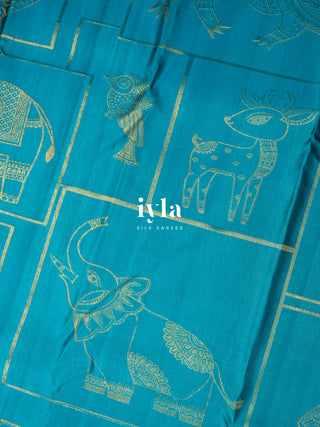 The Vintage Modernist Reversible Silk Saree in Sapphire Pop