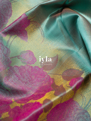 The Romantic Roses Kanjeevaram in Blue Peppermint