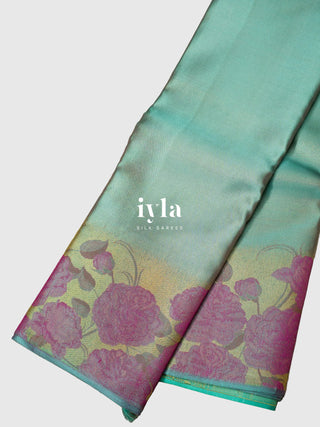The Romantic Roses Kanjeevaram in Blue Peppermint