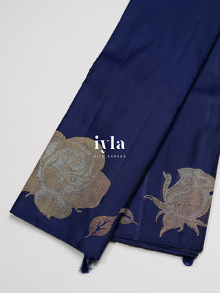 The Crowned Rose Garden Kanjeevaram in Midnight Blue