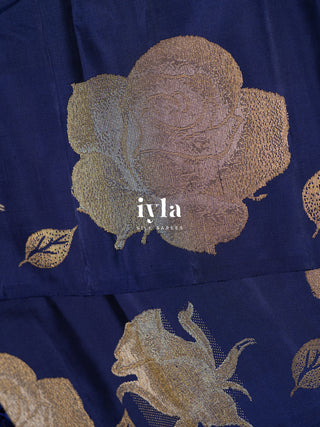 The Crowned Rose Garden Kanjeevaram in Midnight Blue