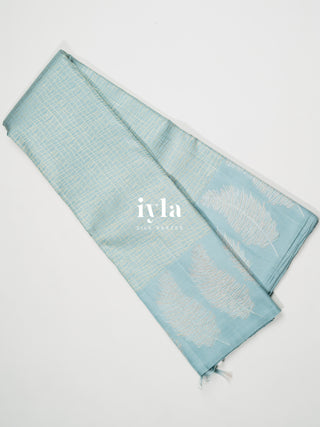 The Frozen Blue Hand Drawn Checks with Palm Leaves Border