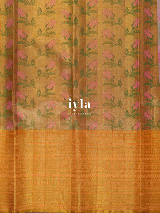 The Painting of Roses Kanjeevaram in Gold