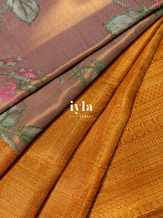 The Painting of Roses Kanjeevaram in Gold