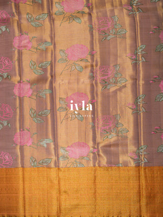 The Painting of Roses Kanjeevaram in Gold