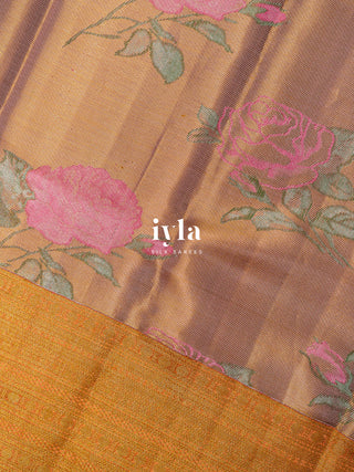 The Painting of Roses Kanjeevaram in Gold