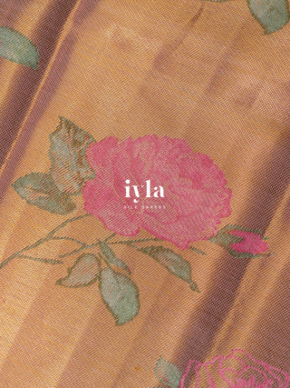 The Painting of Roses Kanjeevaram in Gold