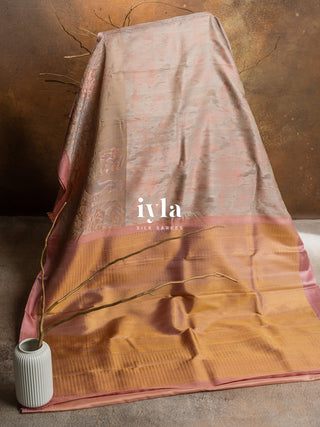 The Peacock Dream Kanjeevaram in Apricot Pink