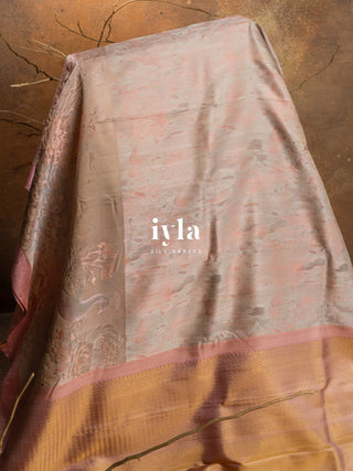 The Peacock Dream Kanjeevaram in Apricot Pink