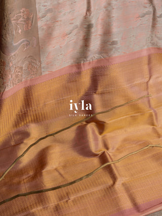 The Peacock Dream Kanjeevaram in Apricot Pink
