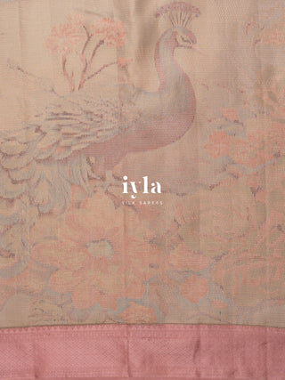 The Peacock Dream Kanjeevaram in Apricot Pink