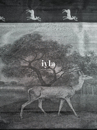 The Reversible Deer Kanjeevaram in Charcoal Black