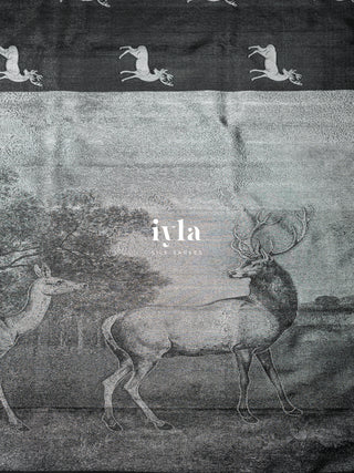 The Reversible Deer Kanjeevaram in Charcoal Black