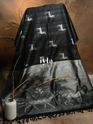 The Reversible Deer Kanjeevaram in Charcoal Black