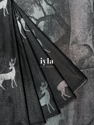 The Reversible Deer Kanjeevaram in Charcoal Black