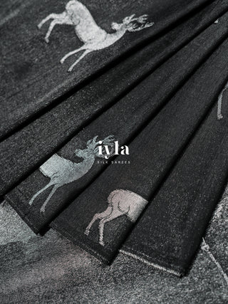 The Reversible Deer Kanjeevaram in Charcoal Black