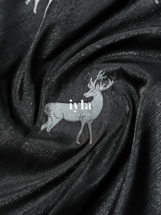 The Reversible Deer Kanjeevaram in Charcoal Black