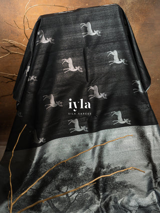 The Reversible Deer Kanjeevaram in Charcoal Black