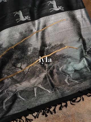 The Reversible Deer Kanjeevaram in Charcoal Black