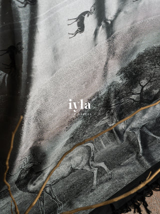 The Reversible Deer Kanjeevaram in Charcoal Black