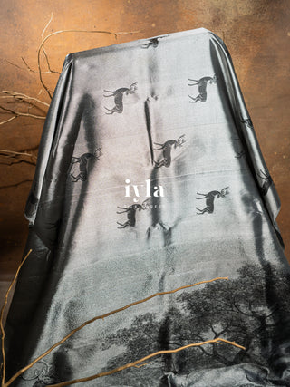 The Reversible Deer Kanjeevaram in Charcoal Black