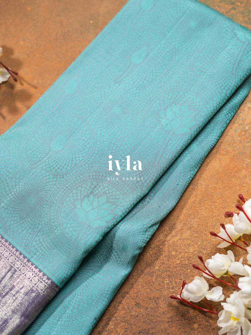 The Tiffany Blue Lotus Blooms Kanjeevaram