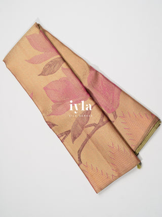 The Trumpet Lily Enchantment Kanjeeevaram in Gold Beige