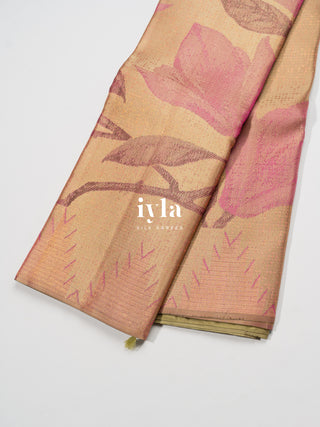 The Trumpet Lily Enchantment Kanjeeevaram in Gold Beige