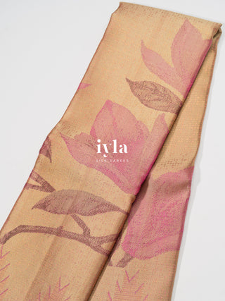 The Trumpet Lily Enchantment Kanjeeevaram in Gold Beige