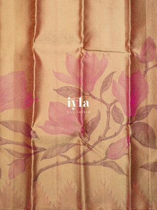 The Trumpet Lily Enchantment Kanjeeevaram in Gold Beige