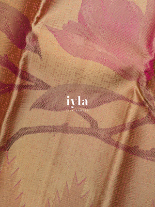 The Trumpet Lily Enchantment Kanjeeevaram in Gold Beige